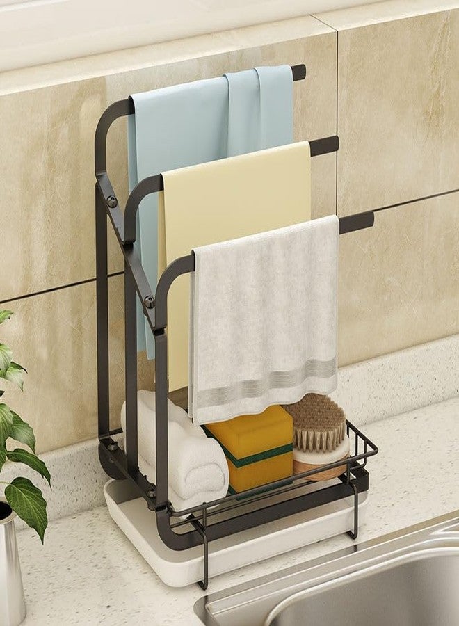 Home Elem Kitchen Sink Organizer with Towel Holder | Rustproof Stainless Steel Countertop Storage for Sponge, Soap & Dishcloth | Removable Drip Tray - Image 4